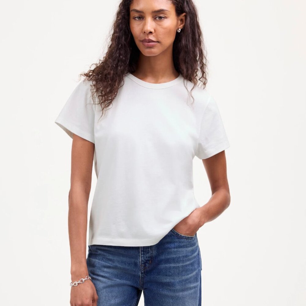 Madewell Cotton Perfect Crewneck Tee • size large • NWT • NS581 • white